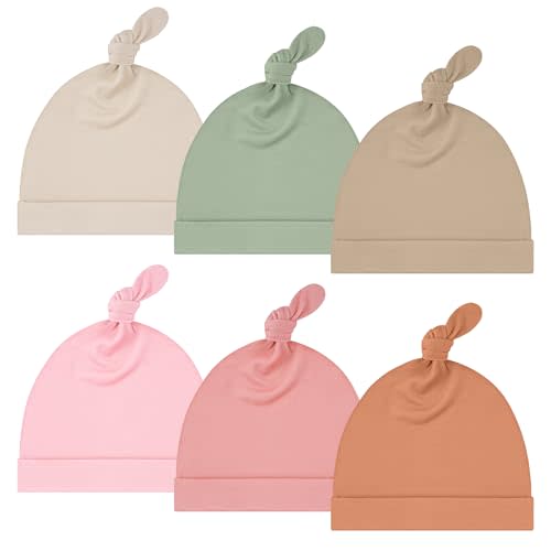 Yoofoss 6 Pack Baby Newborn Hats, Soft & Stretchy Knot Beanie Hats for Infant, Baby Caps 0-6 Months for Boys, Girls