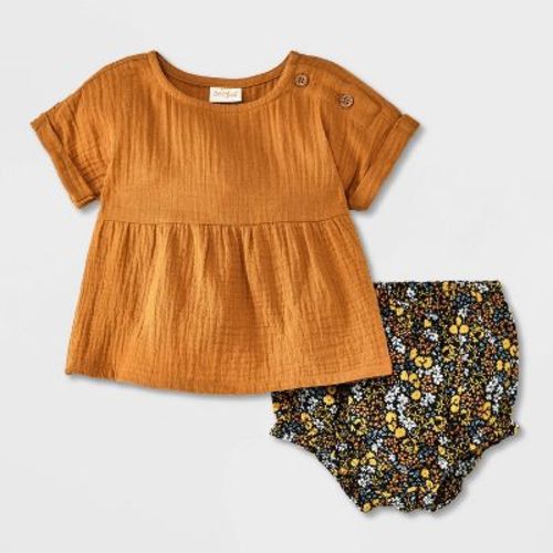 Baby Girls' Gauze Floral Romper - Cat & Jack™ Brown 0-3m