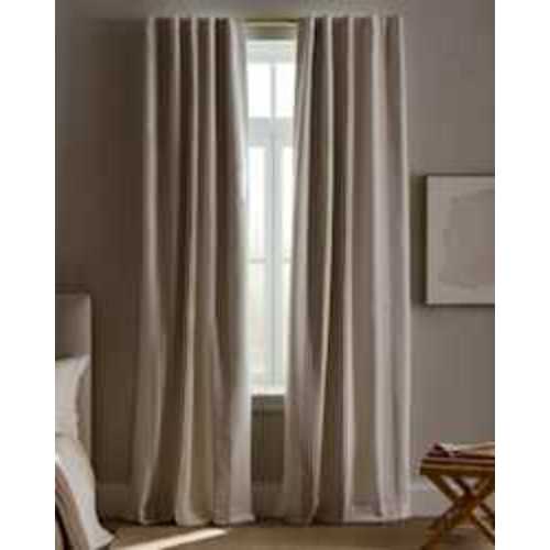 Coastal Stripe Linen Cotton True Blackout Curtain in Ivory/Natural