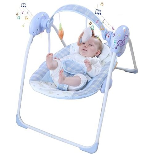 Portable Baby Swing for Infants, Compact & Foldable Infant Swing with 5-Speed Swing,Music, Timer, Cushioned Seat, Battery Operated, 0-9 Months 6-20 lbs,SG2401