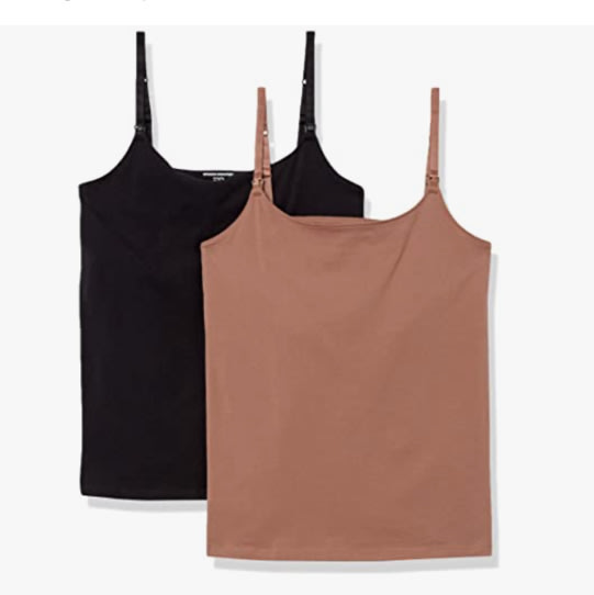 Amazon Essentials Women's Maternity Nursing Tops, Pregnancy Clothes with Adjustable Straps and Built-in Shelf Bra, Pack of 2