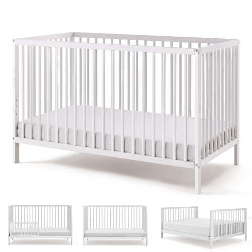 HARPPA 5-in-1 Convertible Baby Crib, Light Gray, Adjustable Heights, Solid Wood