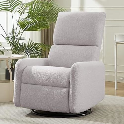 360° Swivel Glider Chair, Rocking Chair Nursery with Side Pockets, Deep Cushioned Seat, Nursery Chair with Steel Structure Base, Sherpa Swivel Chairs for Living Room, Bedroom, Baby Room