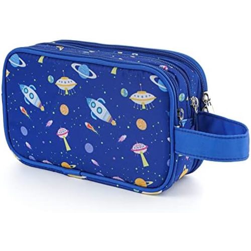 Kids Toiletry Bag for Boys, Travel Toiletry Bag for Little Young Boys Waterproof Hanging Wash Bag Toddler Traveling Toiletries, Space Blue