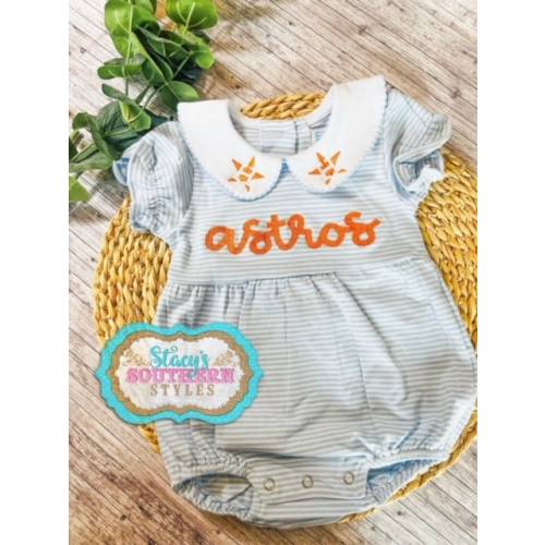 Houston Astros Baby Girl Romper, Baseball Fan Romper, Houston Astros Embroidered Romper, Texas Rangers Romper