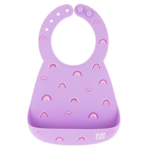 Bumkins Bibs, Silicone Pocket for Babies, Baby Bib for Girl or Boy, for 6-24 Months Up to Toddler, Essential Must Have for Eating, Feeding, Baby Led Weaning Supplies, Mess Saving, Rainbows Purple