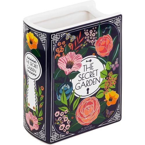 Steel Mill & Co Original Book-Shaped Decorative Vase, Ceramic Vases for Home Decor, Cute Bookshelf Decor, Unique Vase for Book Lovers (Small - Secret Garden)