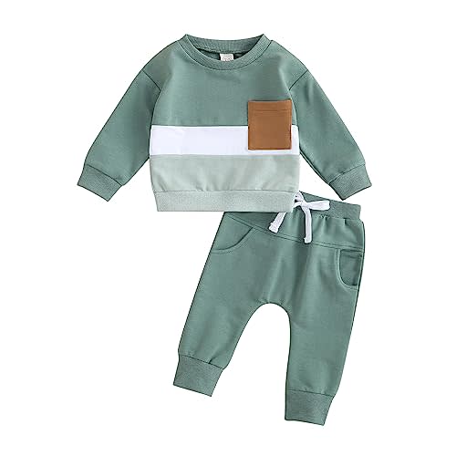 Newborn Baby Boy Girl Clothes Gender Neutral Sweatsuit Unisex Solid Outfit Long Sleeve Warm Pullover Pant Set