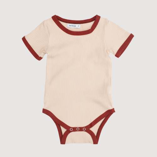 Retro Ringer Ribbed Bodysuit - Oatmeal with Rust Binds – bel & bow