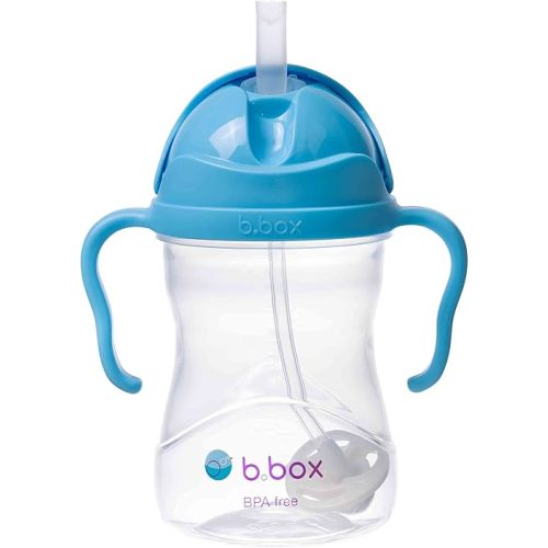 b.box Sippy Cup with Weighted Straw. Drink from any Angle, Leak Proof, Spill Proof, Easy Grip. BPA Free, Dishwasher Safe. For Babies 6m+ to Toddlers (Blueberry, 8oz)