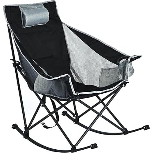 Sunnyfeel Camping Rocking Chair for Adults, Luxury Padded Recliner, Oversized Folding Rocker, Outdoor Lawn Chair
