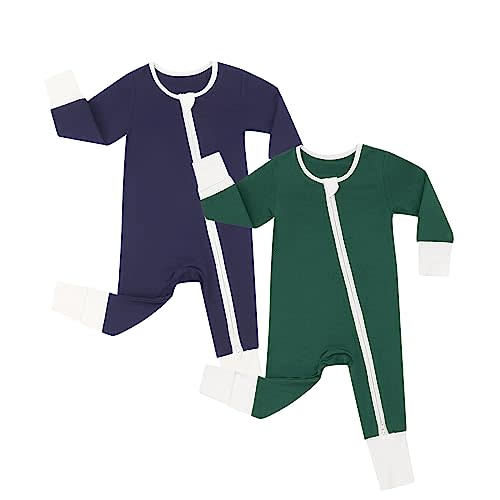 JunNeng Rayon from Bamboo Baby Romper Sleeper with Mitten Cuffs Feet,Newborn Boy Girl Zipper Snug Fit Sleep 'N Play