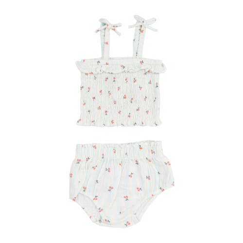 Smocked Ruffle Top & Bloomer, Cherry Stripe