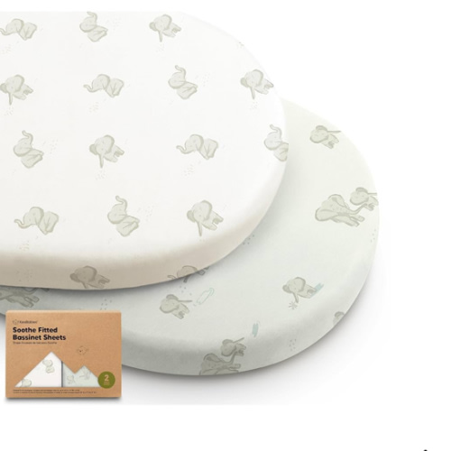 2-Pack Organic Bassinet Sheets for Girls, Boys - 100% Cotton Bassinet Mattress Sheets Compatible with Halo Bassinest Swivel Sleeper, Graco, Baby Delight, Chicco, Unisex Fitted Bassinet Sheets (Elly)