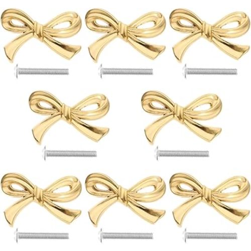 Angoily 8Pcs Brass Bowknot Drawer Knobs, Vintage Cabinet Handles for Dresser, Wardrobe, Cupboard, Home Kitchen Decor