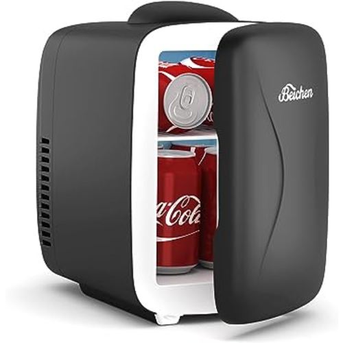 BEICHEN Mini Fridge [Upgrade], Small Fridge Rapid Cooling 4 Liter/6 Cans Skincare Fridge, Cooler and Warmer Refrigerators for Bedroom, Cosmetics, Office and Car (Black)