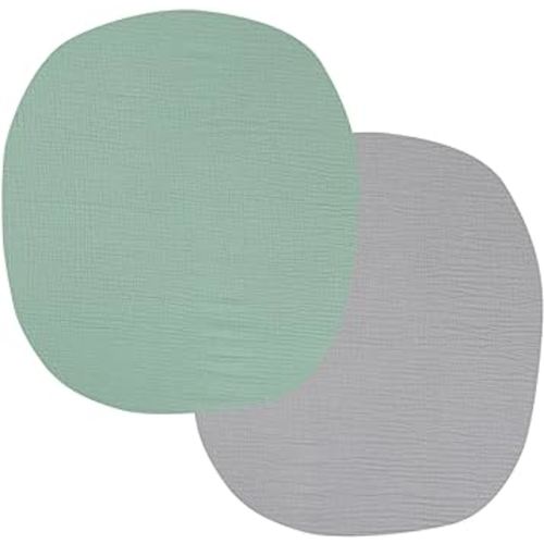 Muslin Bassinet Sheets 24" x21" Compatible with Graco Pack ‘n-Play Dome LX Bassinet, Small Round Bassinet Sheets 2 Pack 100% Cotton Grey and Green