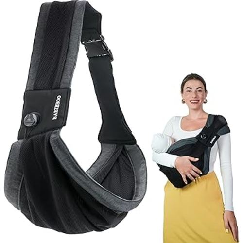 Baby Sling Carrier 8-30 lbs, Newborn Nursing, Toddler Carrier with Safety Buckle, Knob Tech Baby Closer, Adjustable Shoulder Strap, Portable and Lightweight (Black)