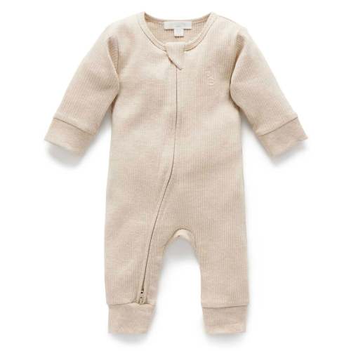Rib Zip Growsuit - Biscuit Melange - Purebaby