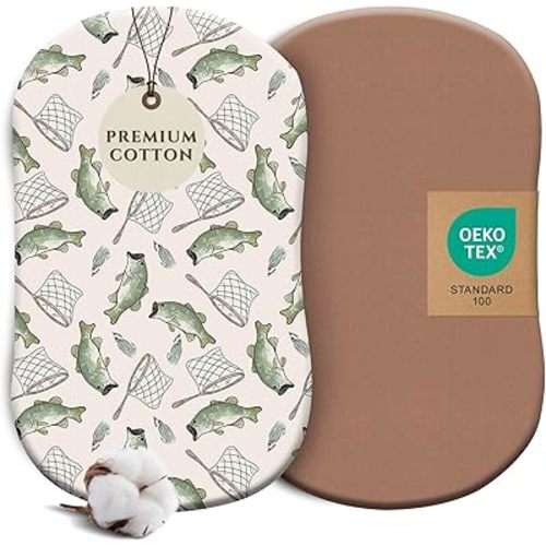 2 Pack Bassinet Sheets for Boys - Premium Cotton Blend Baby Boy Fitted Sheet Set, Soft Breathable Jersey Knit for Standard Rectangle and Oval Bassinets, Boys Nursery Bedding (Gone Fishing)