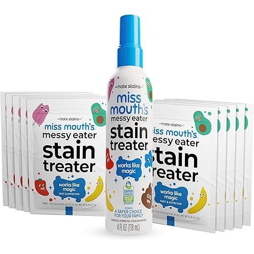 Miss Mouth's Messy Eater Stain Treater Spray - 4oz & 10 Wipes Stain Remover - Newborn & Baby Essentials - No Dry Cleaning Food, Grease, Coffee Off Laundry, Underwear, Fabric
