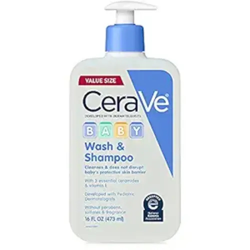 CeraVe Baby Wash & Shampoo, Tear-Free 2-in-1 Bath Wash for Hair & Skin, with Vitamin E, Fragrance-Free, Paraben-Free, Dye-Free, Phthalates-Free, Sulfate-Free, 16oz