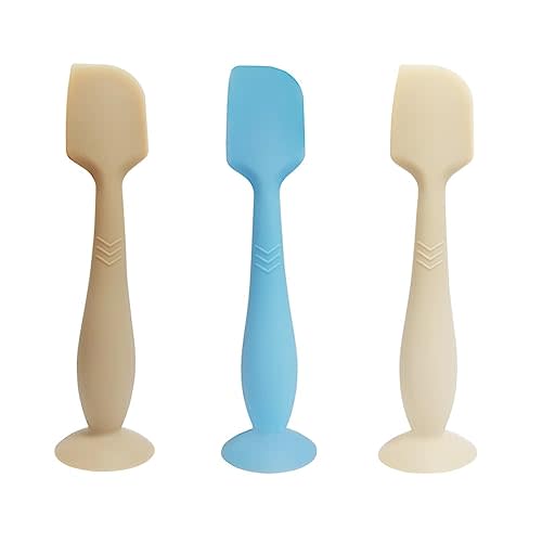 3 Pack Baby Diaper Cream Spatula Applicator, Soft Silicone Butt paste Spatula Diaper Cream Brush with Suction Cup Base (Grey, Blue, White)