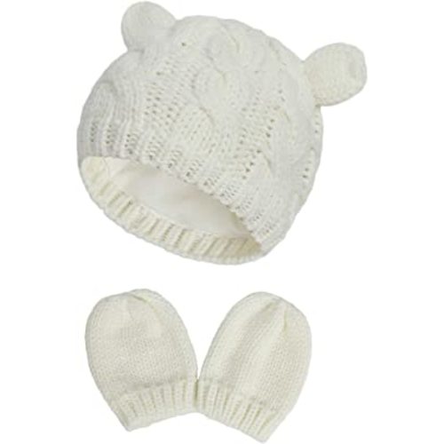 Newborn Winter Beanie Hat Gloves Set for Baby Girls Boys, Infant Toddler Warm Knitted Hat Gloves, Unisex-Baby Beanies