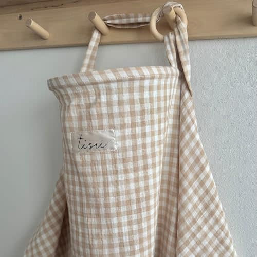 Nursing Cover for Baby Breastfeeding & Pumping | Multi Use Car Seat Stroller Cover | Breathable Soft Muslin Cotton | Breast Feeding Apron & Shawl by TISU (Beige Gingham)