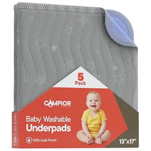 Washable Underpads Small 17"x13" (Pack of 2) – Reusable Waterproof Bed Pad for Babies & Kids, Extra Absorbent Bedwetting Protection, Soft Non-Slip TPU Backing, Machine Washable, Grey