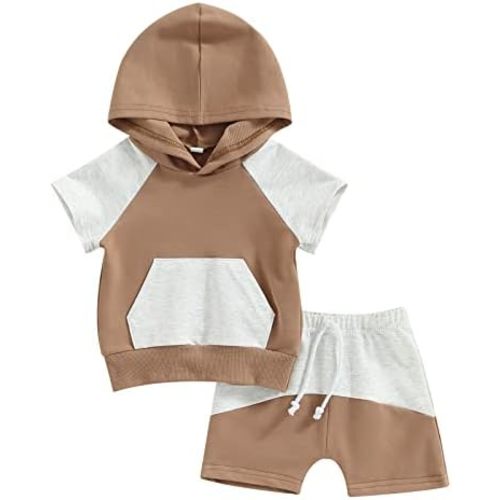 Toddler Baby Boy Summer Outfit Short Sleeve Hooded Stripes Top Casual Shorts Set Infant Newborn Clothes 6 12 18 24 Month