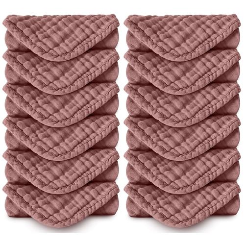 Muslin Burp Cloths 100% Cotton Large 20''x10'' Extra Soft and Absorbent Baby Wash Cloths Spit Up Rags - Baby Burping Cloth for Boys Girls Items(12 Pack Bean Paste)