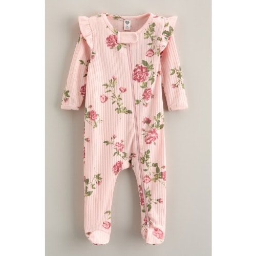 Ruffle Cotton Blend Rib Footie