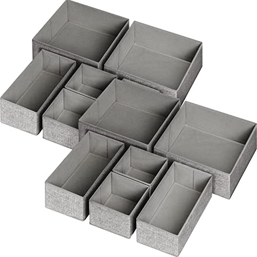 12 Pack Drawer Organizers for Clothing, Foldable Clothes Storage Box Closet Dresser Drawer Organizers Dividers, Bedroom Organization Fabric Bins for Baby Clothes Underwear Sock Bra Ties (Grey)