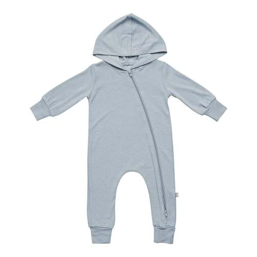 Bamboo Jersey Hooded Zippered Romper in Fog | Kyte Baby