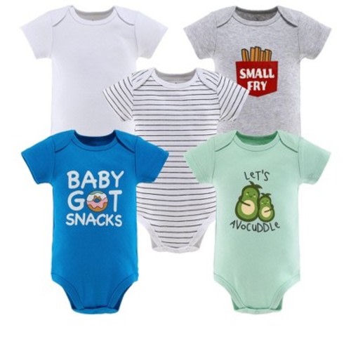 The Peanutshell Baby Boy or Girl Short Sleeve Bodysuits, 5-Pack, Little Foodie, 3-6 Months