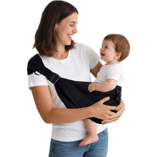 Baby Sling Carrier,Baby Carrier Newborn to Toddler Carrier Essentials Safety Non-Slip Baby Half Wrapped Sling Hip Holderr Carrying 8-35lbs(Black)