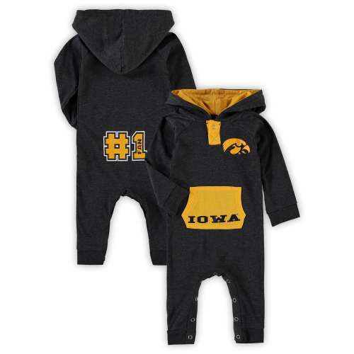 Newborn & Infant Colosseum Black Iowa Hawkeyes Henry Pocketed Hoodie Romper