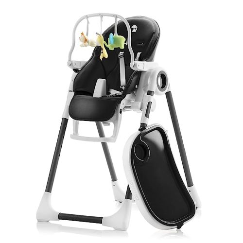 Sweety Fox Baby High Chair Adjustable to 7 Different Heights - Black Baby Chair - Silla para Comer de Bebe - Foldable High Chairs for Babies and Toddlers - Deep Black