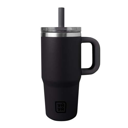 YAYA My First Travel Tumbler for Toddlers with Reusable Straw and Spill-Safe Lid, 12oz, Black