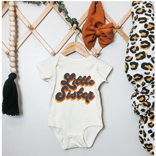 Little Sister retro bodysuit, Retro little sister announcement, retro pregnancy announcement, retro announcement