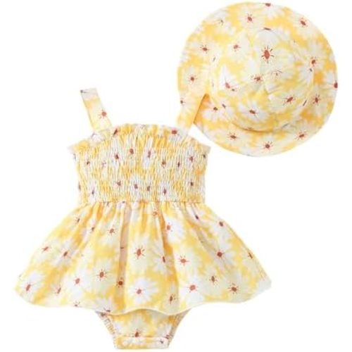 Toddler Baby Girl Summer Clothes Halter Floral Romper Dress Backless Outfits with Hat