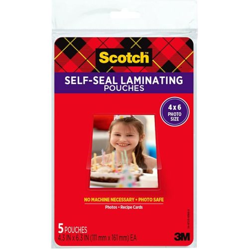 Scotch Self-Sealing Laminating Pouches, Glossy Finish, 4.3 x 6.3 Inches, 5 Pouches (PL900G)