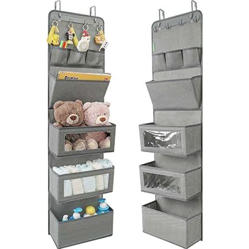 VICTORICH All-IN-ONE Over the Door Organizer, Super Behind the Door Storage Organizer with Door Rack and Large Clear Windows, Wall File Organizer, Hanging Organizer (New Linen Gray)