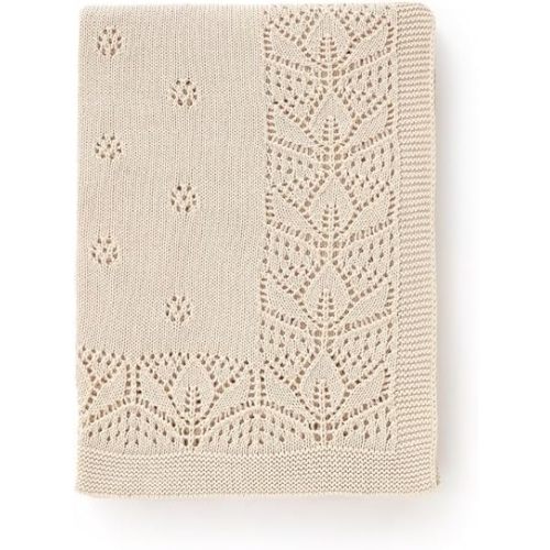 LAWKUL Cellular Blanket Baby 100% Cotton Knitted Soft Babe Crochet Blankets for Newborn Boy Girls Toddler Beige 100x80cm