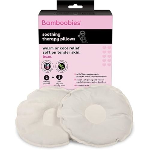 Bamboobies Soothing Nursing Pillows, Daytime Nursing Pads - Reusable, Hot Cold Compress for Breastfeeding- Discreet Leak-Proof Washable Pads for Breastfeeding - 2 Compress Pads, 2 Nursing Pads