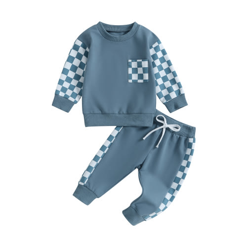 Taoocy Toddler Baby Girl Boys Fall Outfits Checkerboard Long Sleeve Sweatshirts + Long Pants 2Pcs Clothes Set