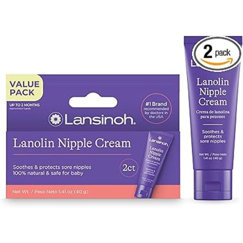 Lansinoh Lanolin Nipple Cream Safe for Breastfeeding Baby, 100% Natural Nipple Butter for Mom, Breastfeeding Essentials, 1.41 Ounces (2 Pack)