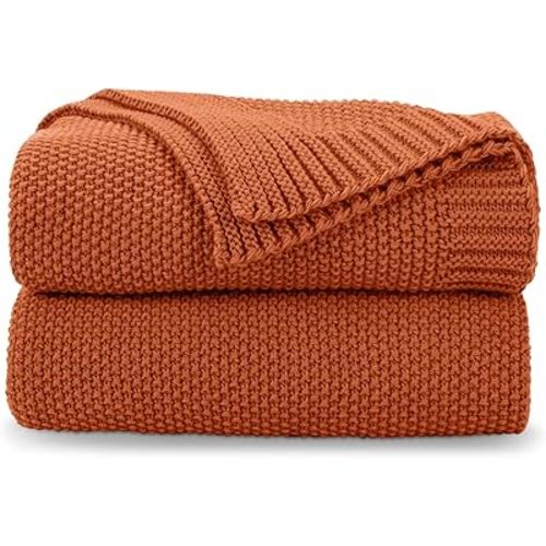 CozeCube Orange Throw Blanket for Bed, Soft Cozy Cable Knit Throw Blanket for Twin Bed, Lightweight Warm Decorative Farmhouse Christmas Throw Blanket for Couch Sofa, 60"x80", Burnt Orange