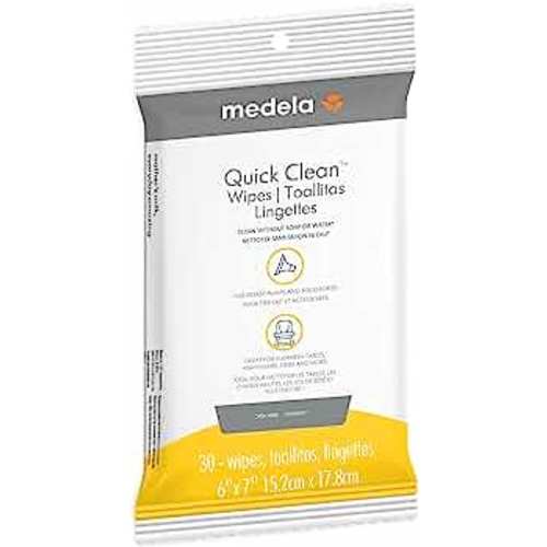 Medela Quick Clean Breast Pump and Accessory Wipes 30 Count, Resealable, Convenient and Hygienic On The Go Cleaning for Tables, Countertops, Chairs, and More